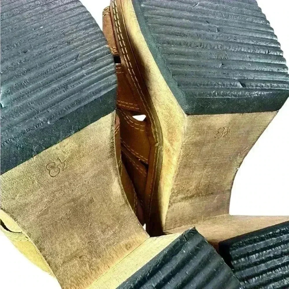 Vintage Candies Platform Sandals Sz 8.5 Brown Leather & Wood Heel Y2k Boho 90s - Picture 6 of 8